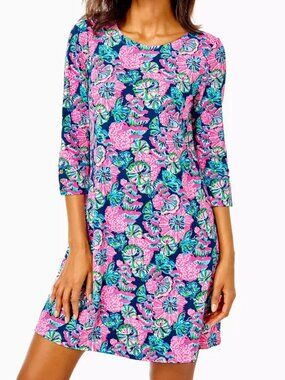 NWOT Lilly Pulitzer Solia UPF 50 Dress in Oyster Bay Navy Shroom with a View